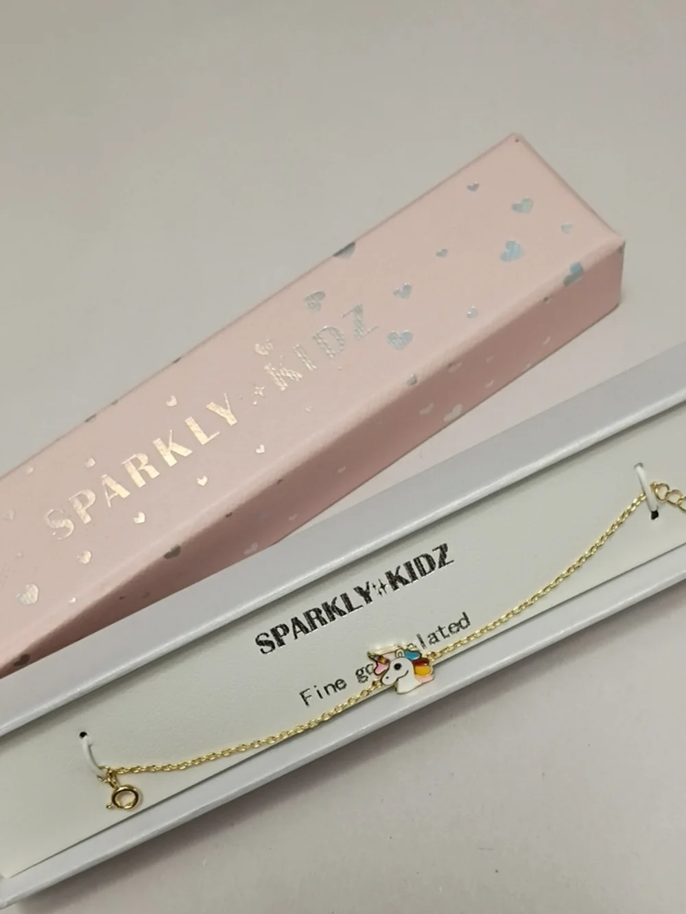 Gold Unicorn Charm Bracelet - Pink Box